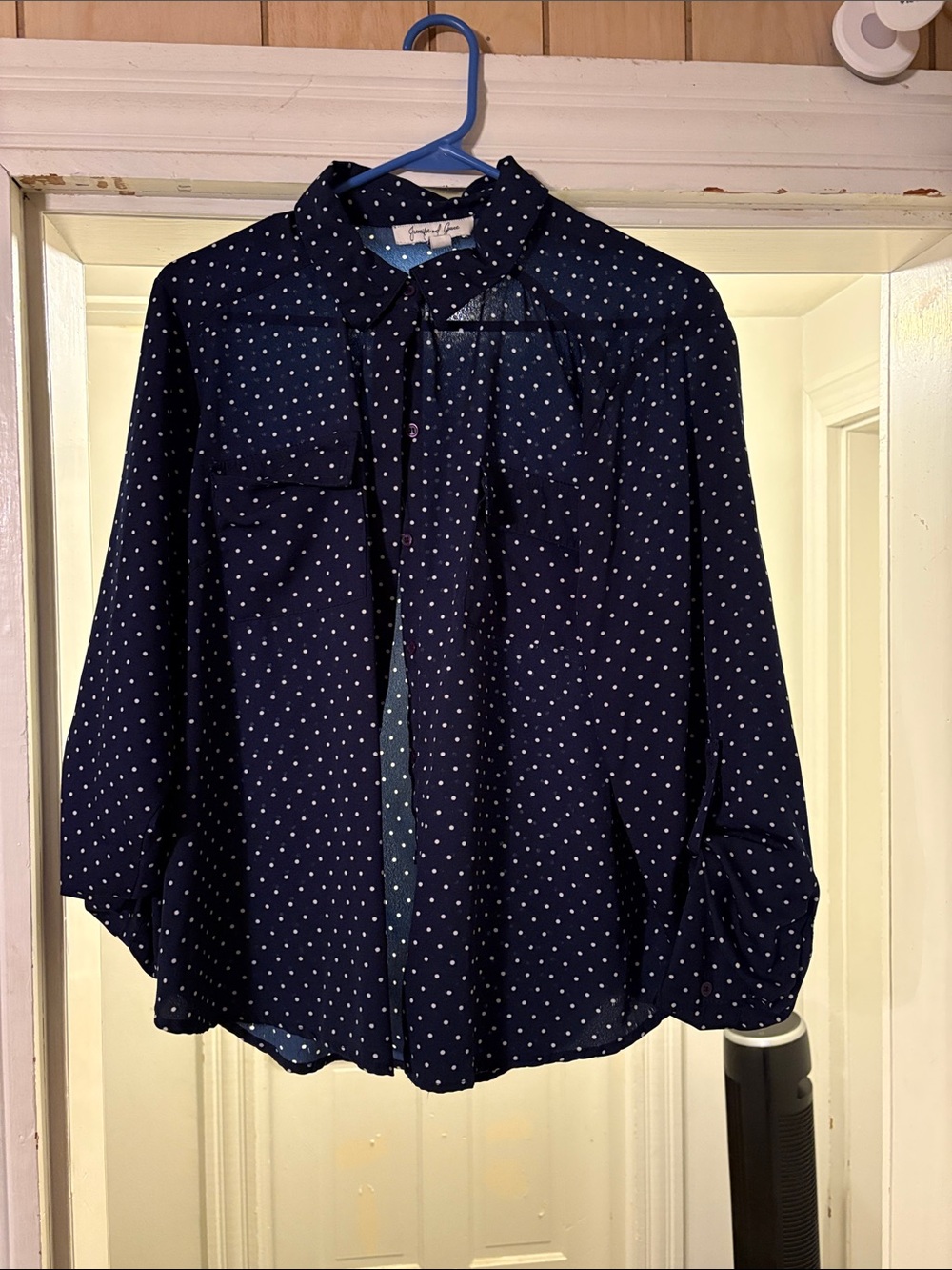 Classic Navy Polka Dot Button-Down Shirt - Women's